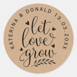 Rustic Kraft Let Love Grow Wedding Seeds Ronde Sticker