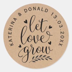 Rustic Kraft Let Love Grow Wedding Seeds Ronde Sticker