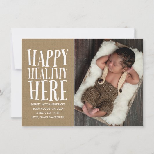 Rustic Kraft Lettering Foto geboorteaankondiging Aankondiging (Voorkant)