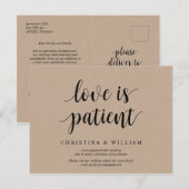Rustic Kraft, liefde is geduldig, bruiloft uitgest Briefkaart (Voorkant / Achterkant)