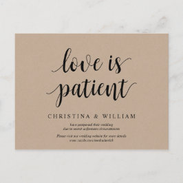 Rustic Kraft, liefde is geduldig, bruiloft uitgest Briefkaart