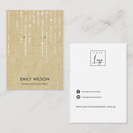 RUSTIC KRAFT LIGHT STRINGS STUD EARRING DISPLAY BU VISITEKAARTJE (Voorkant / Achterkant)