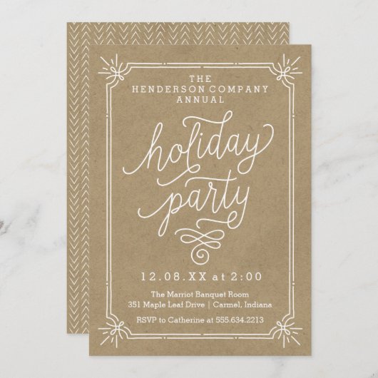 Rustic Kraft Lijst Annual Holiday Party Invite Kaart (Voorkant / Achterkant)