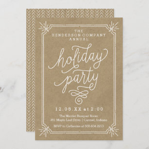 Rustic Kraft Lijst Annual Holiday Party Invite Kaart