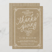 Rustic Kraft Lijst Family Thanksgiving Dinner Kaart (Voorkant / Achterkant)