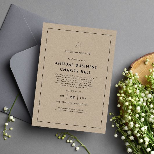 Rustic Kraft Logo Business Company Dinner Party Kaart