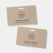 Rustic Kraft Logo | Minimalistische personeelskaar Badge (Voor- en achterkant)