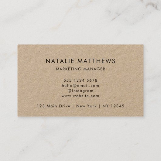 Rustic Kraft Logo | Moderne professionele ondernem Visitekaartje (Achterkant)