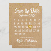 Rustic Kraft Love Heart Calendar Save the Date (Voorkant / Achterkant)