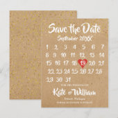 Rustic Kraft Love Heart Calendar Save the Date Aankondigingskaart (Voorkant / Achterkant)