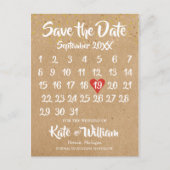 Rustic Kraft Love Heart Calendar Save the Date Aankondigingskaart (Voorkant)