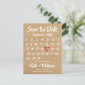 Rustic Kraft Love Heart Calendar Save the Date Aankondigingskaart (Staand voorkant)