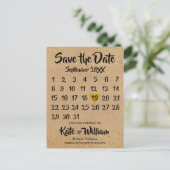 Rustic Kraft Love Heart Calendar Save the Date Aankondigingskaart (Staand voorkant)