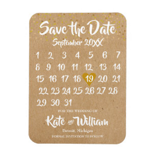 Rustic Kraft Love Heart Calendar Save the Date Magneet