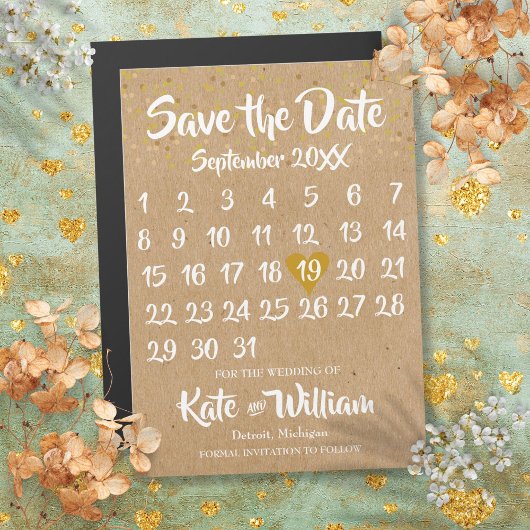 Rustic Kraft Love Heart Calendar Save the Date Magnetische Uitnodiging