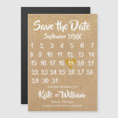 Rustic Kraft Love Heart Calendar Save the Date Magnetische Uitnodiging (Voorkant / Achterkant)