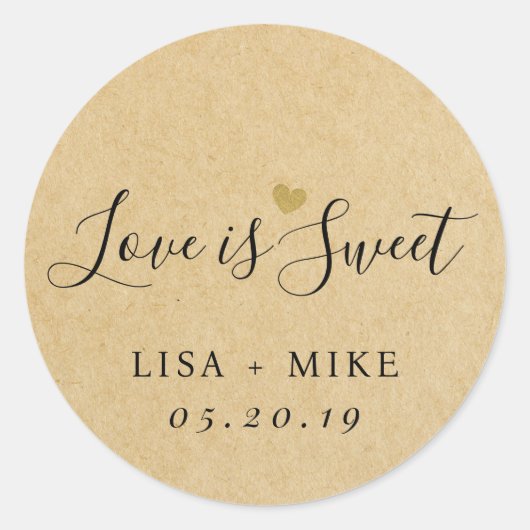 Rustic Kraft Love is een geweldige huwelijksgunst Ronde Sticker (Voorkant)