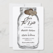 Rustic Kraft Mason Jar Burlap Hearts Wedding Save The Date (Voorkant)