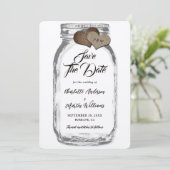 Rustic Kraft Mason Jar Burlap Hearts Wedding Save The Date (Staand voorkant)
