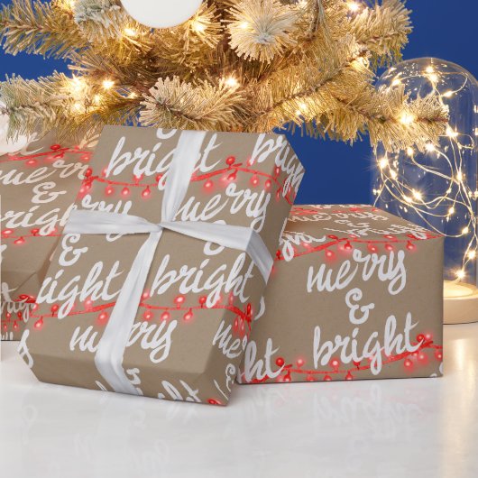 Rustic Kraft Merry & Bright Uw groet toevoegen Cadeaupapier (Feestdagen)