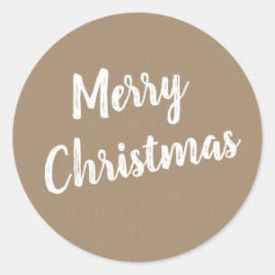 Rustic Kraft Merry Kerstmis in White Ronde Sticker