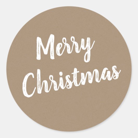 Rustic Kraft Merry Kerstmis in White Ronde Sticker (Voorkant)