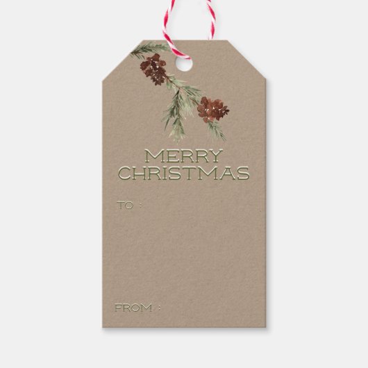 Rustic Kraft Merry kerstpine komt op kantoor Cadeaulabel (Voorkant)