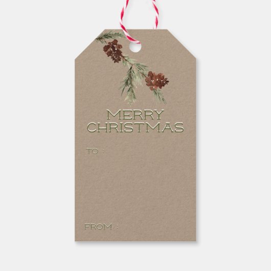 Rustic Kraft Merry kerstpine komt op kantoor Cadeaulabel (Achterkant)