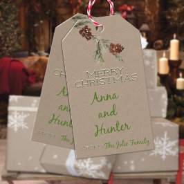 Rustic Kraft Merry kerstpine komt op kantoor Cadeaulabel