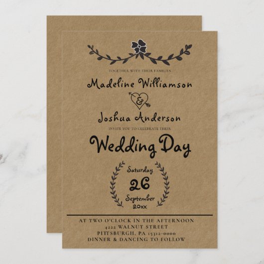 Rustic Kraft met Laurel Vine Wedding Uitnodiging (Voorkant / Achterkant)