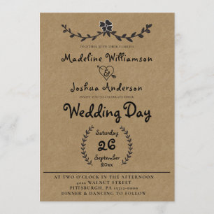 Rustic Kraft met Laurel Vine Wedding Uitnodiging