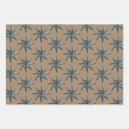 Rustic Kraft Metal Scandinavian Holiday Star Inpakpapier Vel (Voorkant 2)