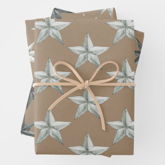 Rustic Kraft Metal Scandinavian Holiday Star Inpakpapier Vel (In situ)