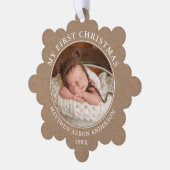Rustic Kraft mijn eerste kerstfoto Ornament Kaart (Links)
