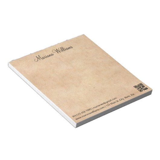 Rustic Kraft Minimalist QR Code Trendy Business Notitieblok (Schuin)
