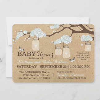Rustic Kraft Modern Floral Hanging Jar Baby shower Kaart