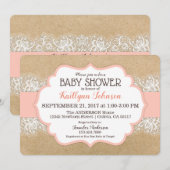 Rustic Kraft Modern Lace Coral Girl Baby shower Kaart (Voorkant / Achterkant)