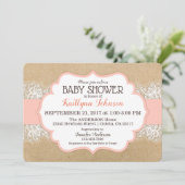 Rustic Kraft Modern Lace Coral Girl Baby shower Kaart (Staand voorkant)
