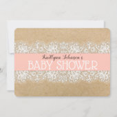 Rustic Kraft Modern Lace Coral Girl Baby shower Kaart (Achterkant)