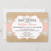 Rustic Kraft Modern Lace Coral Girl Baby shower Kaart (Voorkant)