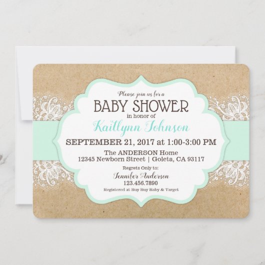 Rustic Kraft Modern Lace Zee Foam Baby shower Kaart (Voorkant)
