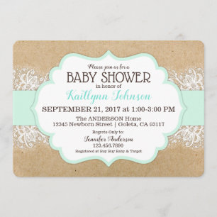Rustic Kraft Modern Lace Zee Foam Baby shower Kaart