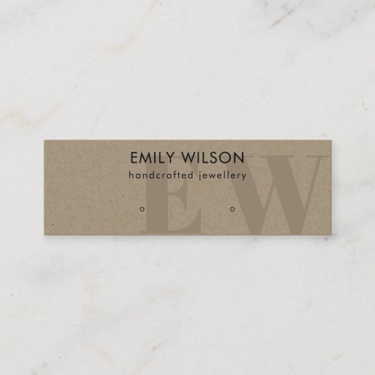 Rustic Kraft Monogram Stud Earring Display Mini Visitekaartje (Voorkant)