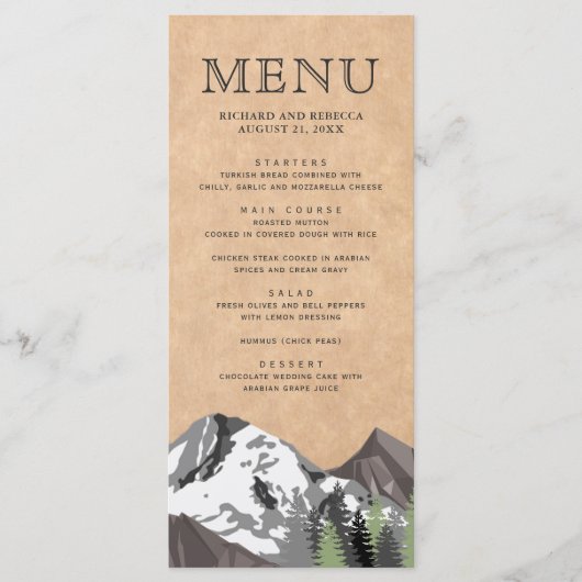 Rustic Kraft Mountain Forest Wedding Menu (Voorkant)