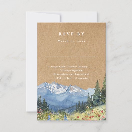 Rustic Kraft Mountain Wildflower Floral Wedding RSVP Kaartje (Voorkant)