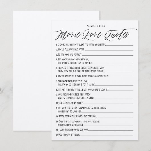 Rustic Kraft Movie Love citeert Vrijgezellenfeest Informatiekaartje (Voorkant / Achterkant)