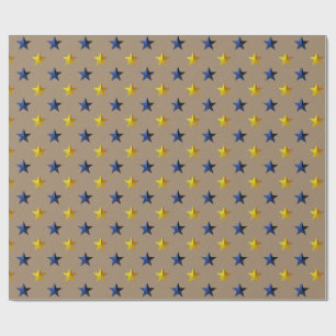 Rustic Kraft Navy Blue Gold Stars Vakantie Cadeaupapier