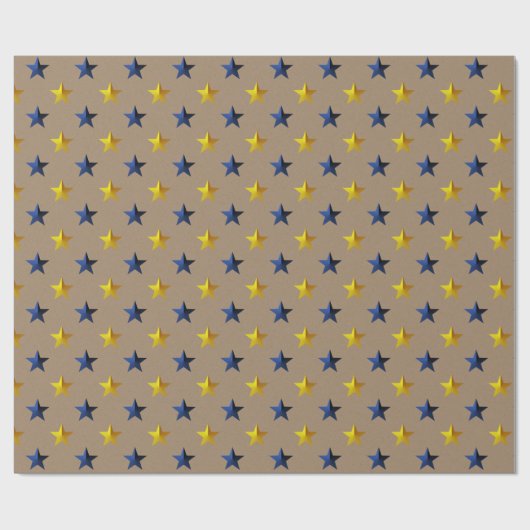Rustic Kraft Navy Blue Gold Stars Vakantie Cadeaupapier (Vlak)