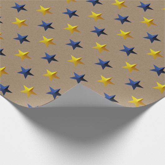Rustic Kraft Navy Blue Gold Stars Vakantie Cadeaupapier (Hoek)