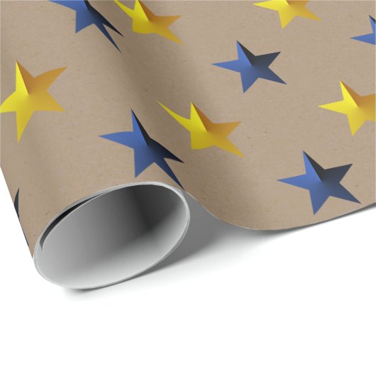 Rustic Kraft Navy Blue Gold Stars Vakantie Cadeaupapier (Rol Hoek)